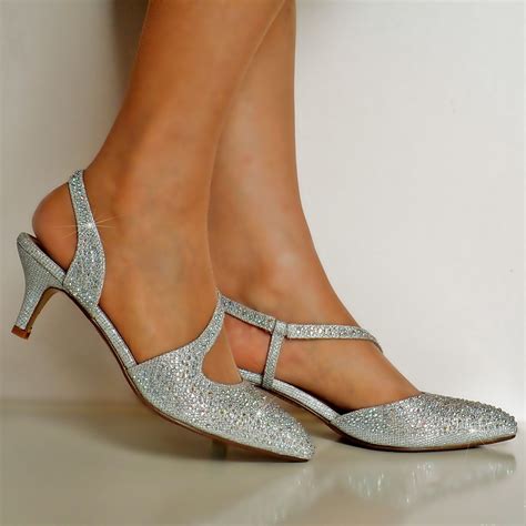 kitten heel silver evening shoe.